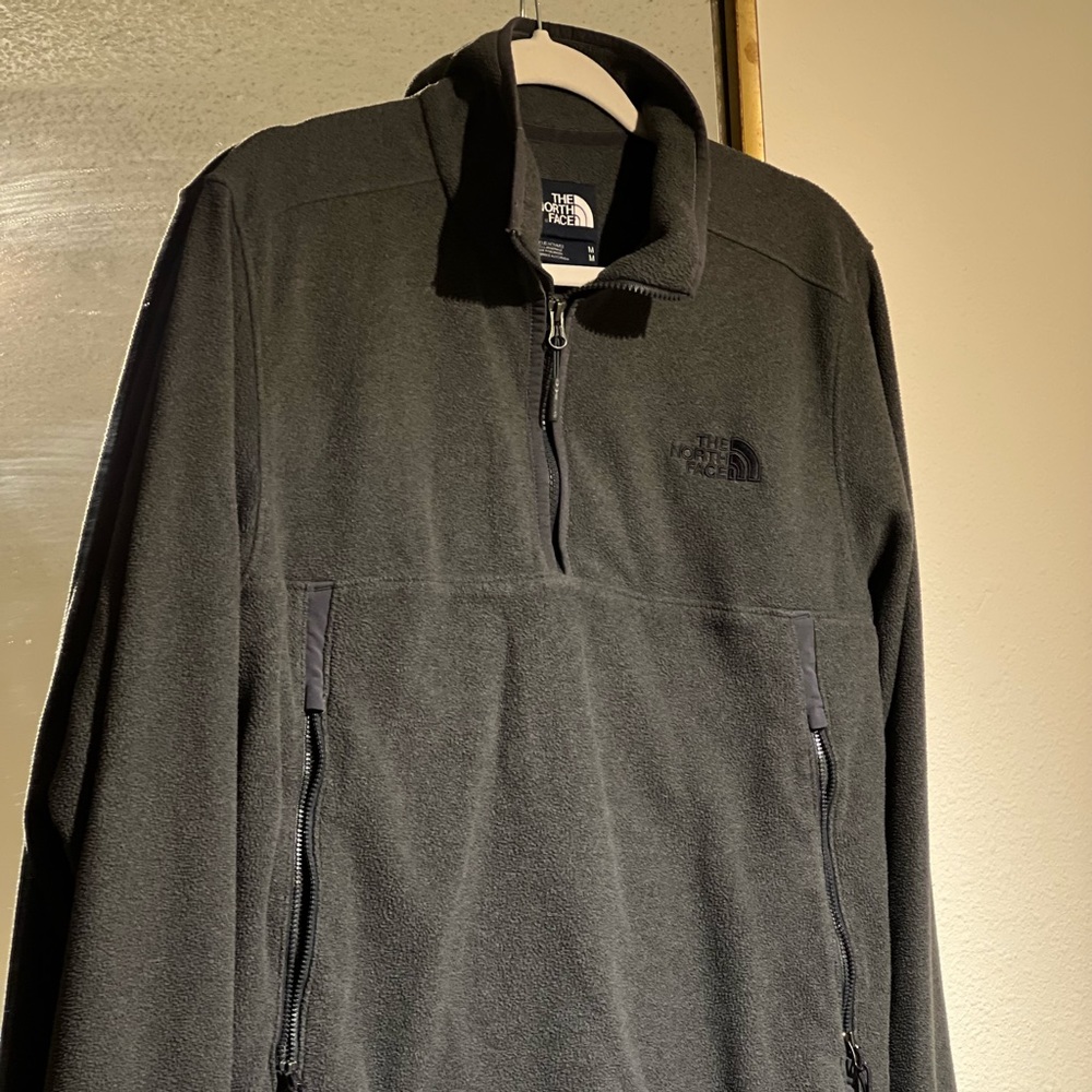 The North Face Mens 1/4 Zip Fleece Zip Pockets Pullover Jacket Medium Gray RARE